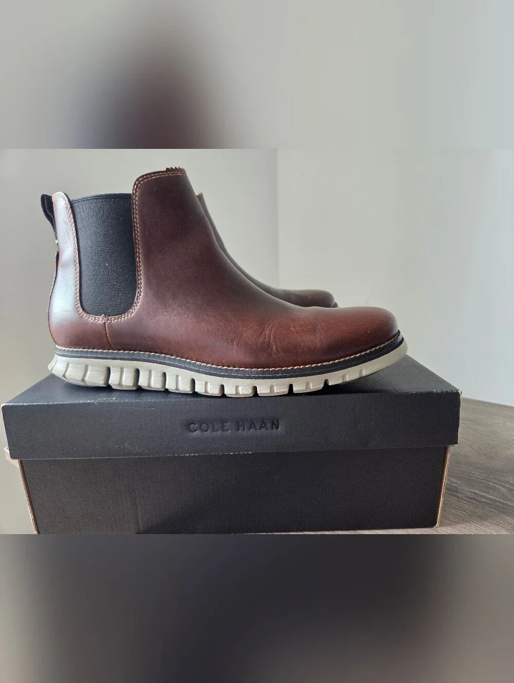 Men's Brown Leather Chelsea Boot with White Sole